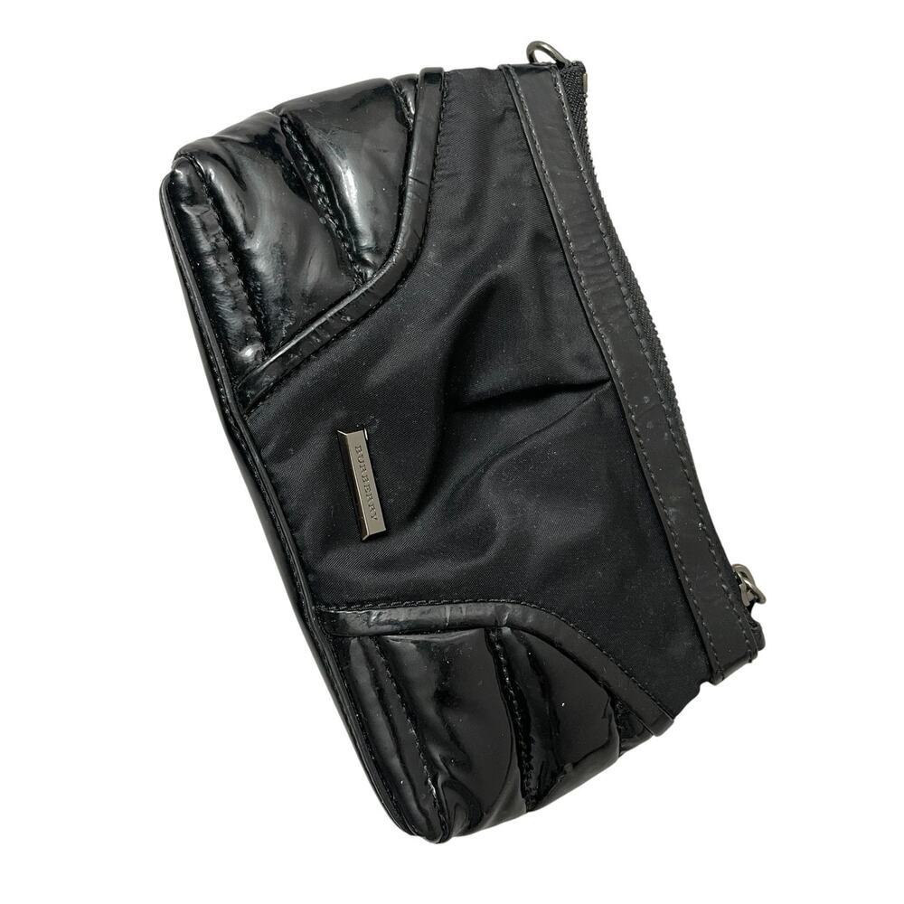 Burberry Cosmetics Bag Black Patent Leather Zip Travel Logo Womens Small *Flaw